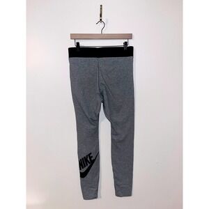 NIKE Ankle Length High Waist Leggings Gray Black Logo Women's Activewear | Large